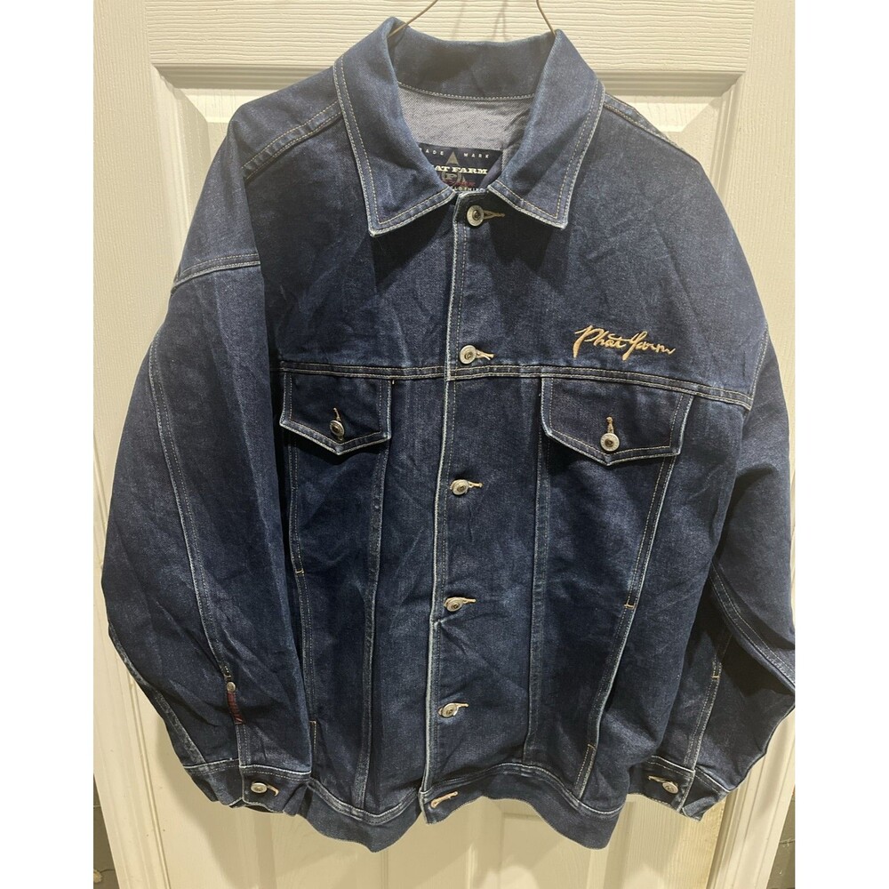 Vintage Y2K Phat Farm Dark Denim Jean Jacket Mens XL 90s Hip Hop Streetwear LNC